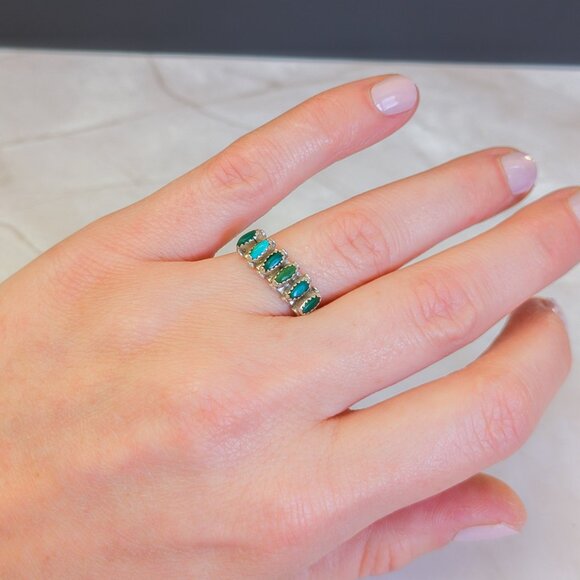 H. Lonjose Zuni Sterling Turquoise Row Ring — Size 7.5 - Picture 15 of 15